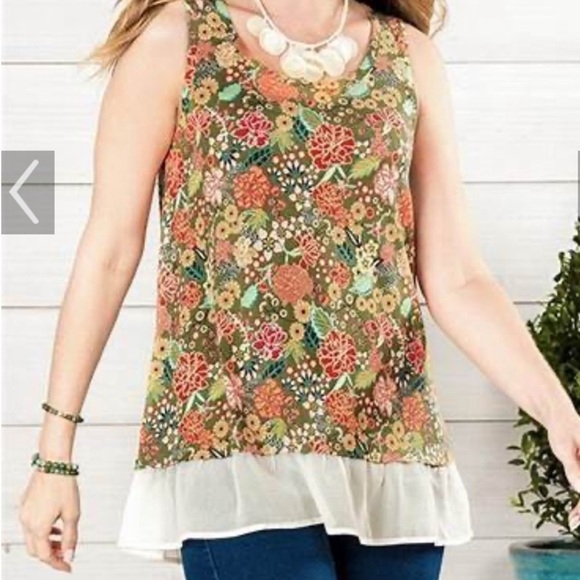 Matilda Jane Tops - Matilda Jane Open Orchard Sleeveless Tank Top with Ruffled Hem. Size M